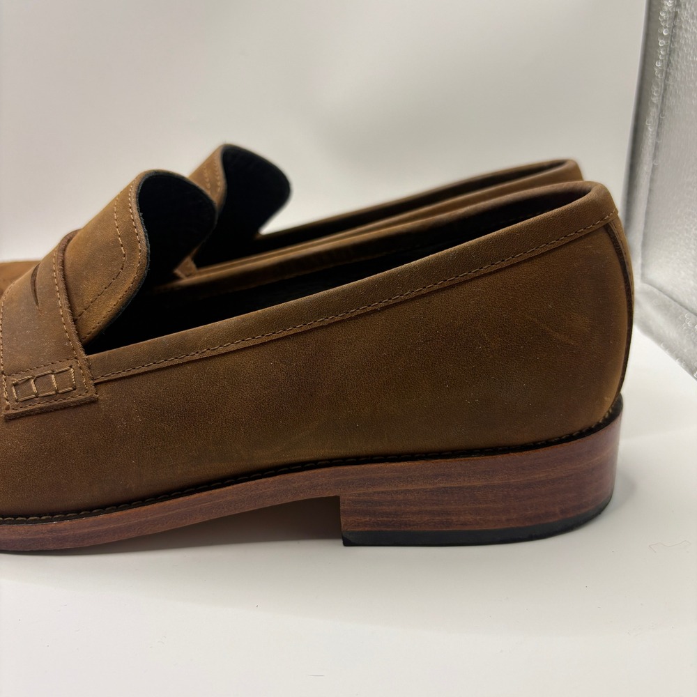 Nisolo Alejandro Penny Loafers Mens 10.5 Tobacco Brown Nubuck Leather Shoes - Picture 3 of 9